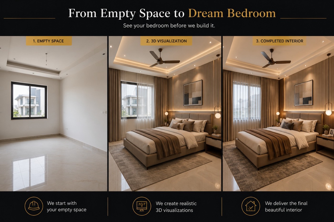 From empty space to a dream bedroom — AI 3D visualization by Treasures Together Interiors