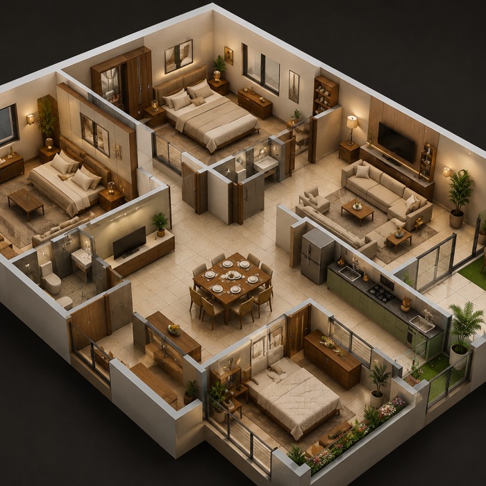 AI-powered 3D isometric floor plan visualization by Treasures Together Interiors